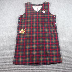 Disney Store Jumper Womens Medium Red Green Plaid Corduroy Winnie the Pooh